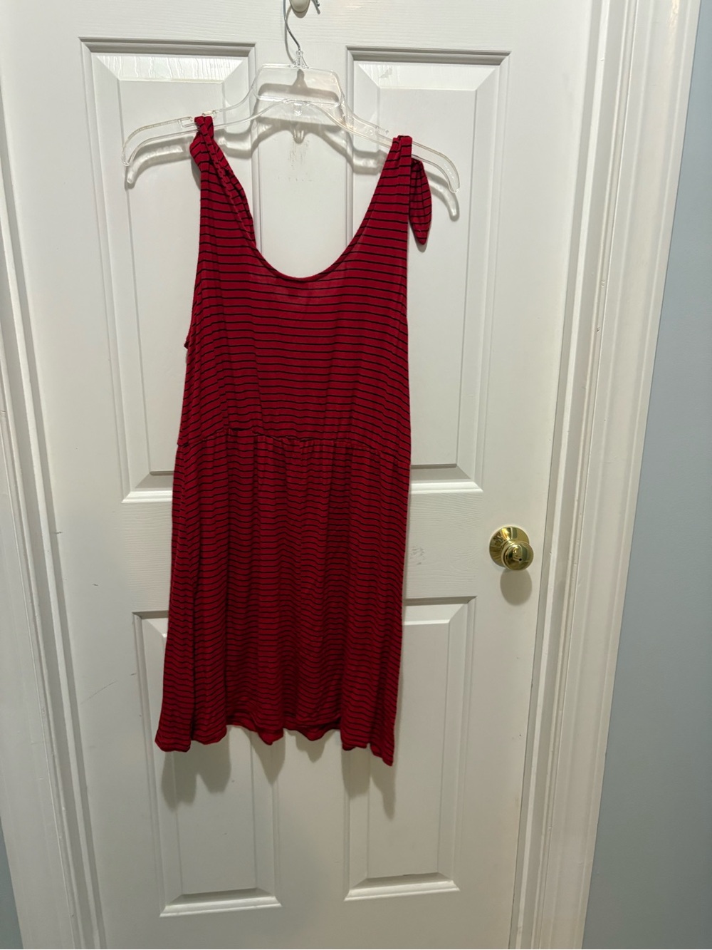 As u Wish Red and Black Striped Sleeveless Tie-Shoulder Dress (t-shirt material)